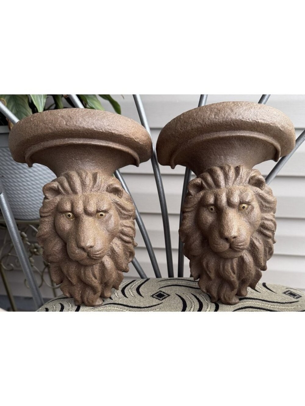 Wall Sconce Shelf Lion Head Resin Set of 2 Brown